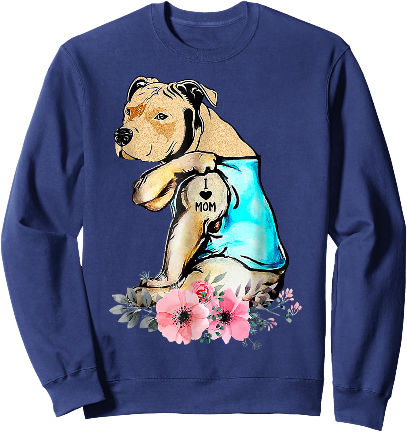 Pit Bull - I Love Mom Tattoo Mother's day Sweatshirt - Sweatshirt | Navy
