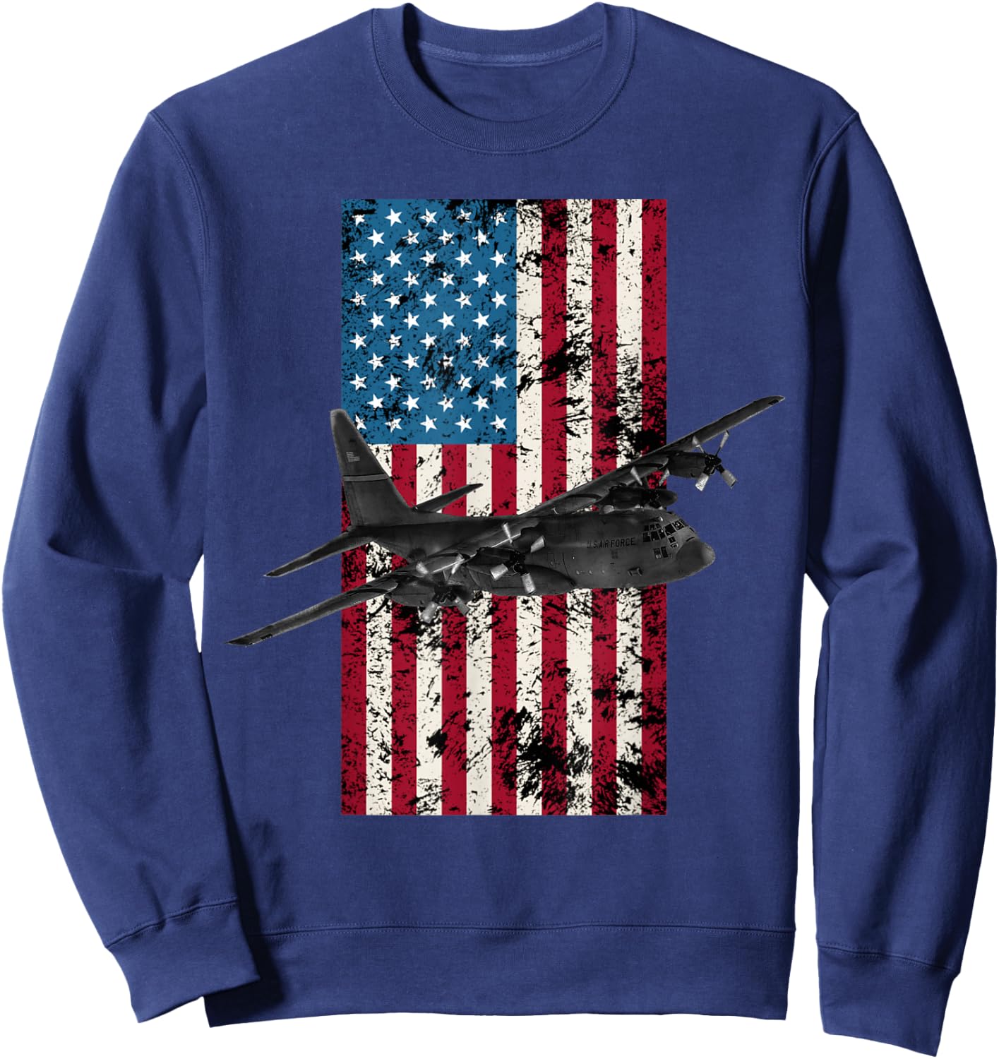 C-130 Hercules Vintage American Flag - Military Sweatshirt - Sweatshirt | Navy