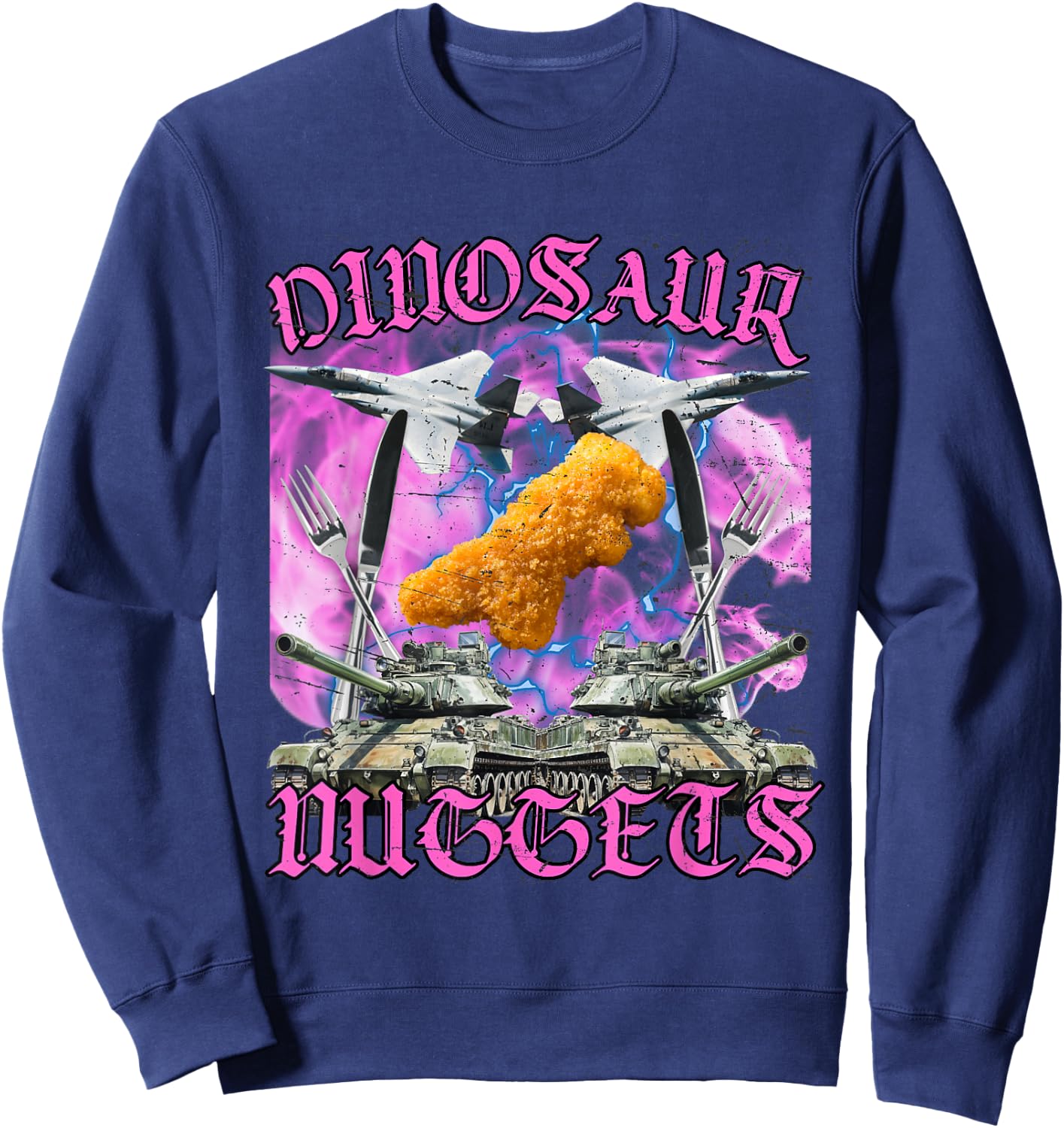Dinosaur Chicken Nugget Dino Nugget Funny Meme , black Sweatshirt - Sweatshirt | Navy