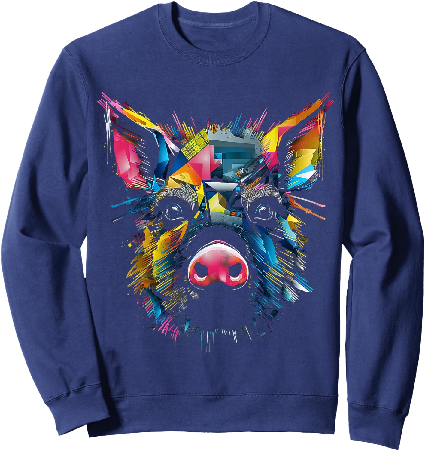 Pig Colorful Geometric Animal Lover Art Graphic Pig Sweatshirt - Sweatshirt | Navy