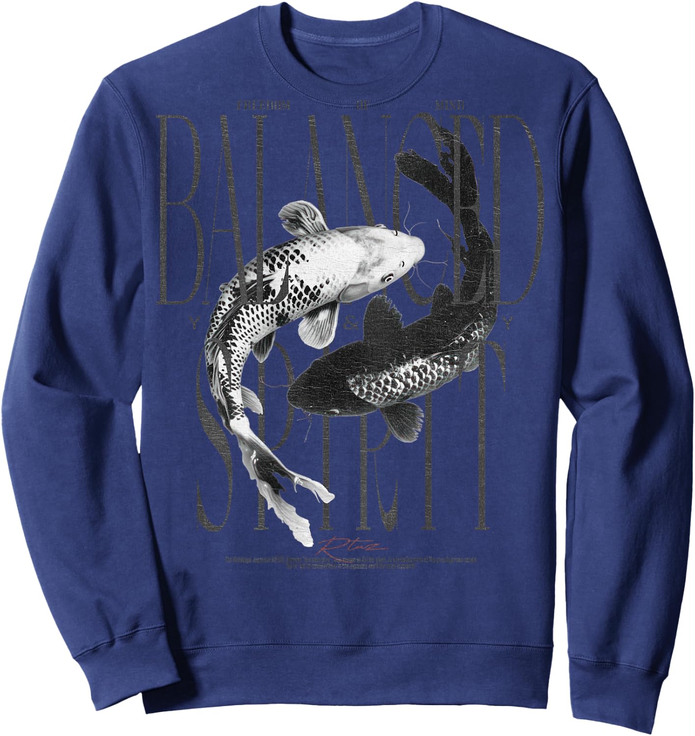 Y2K Vintage Graffiti Nishikigoi Fish Backprint Koi Carp Sweatshirt - Sweatshirt | Navy