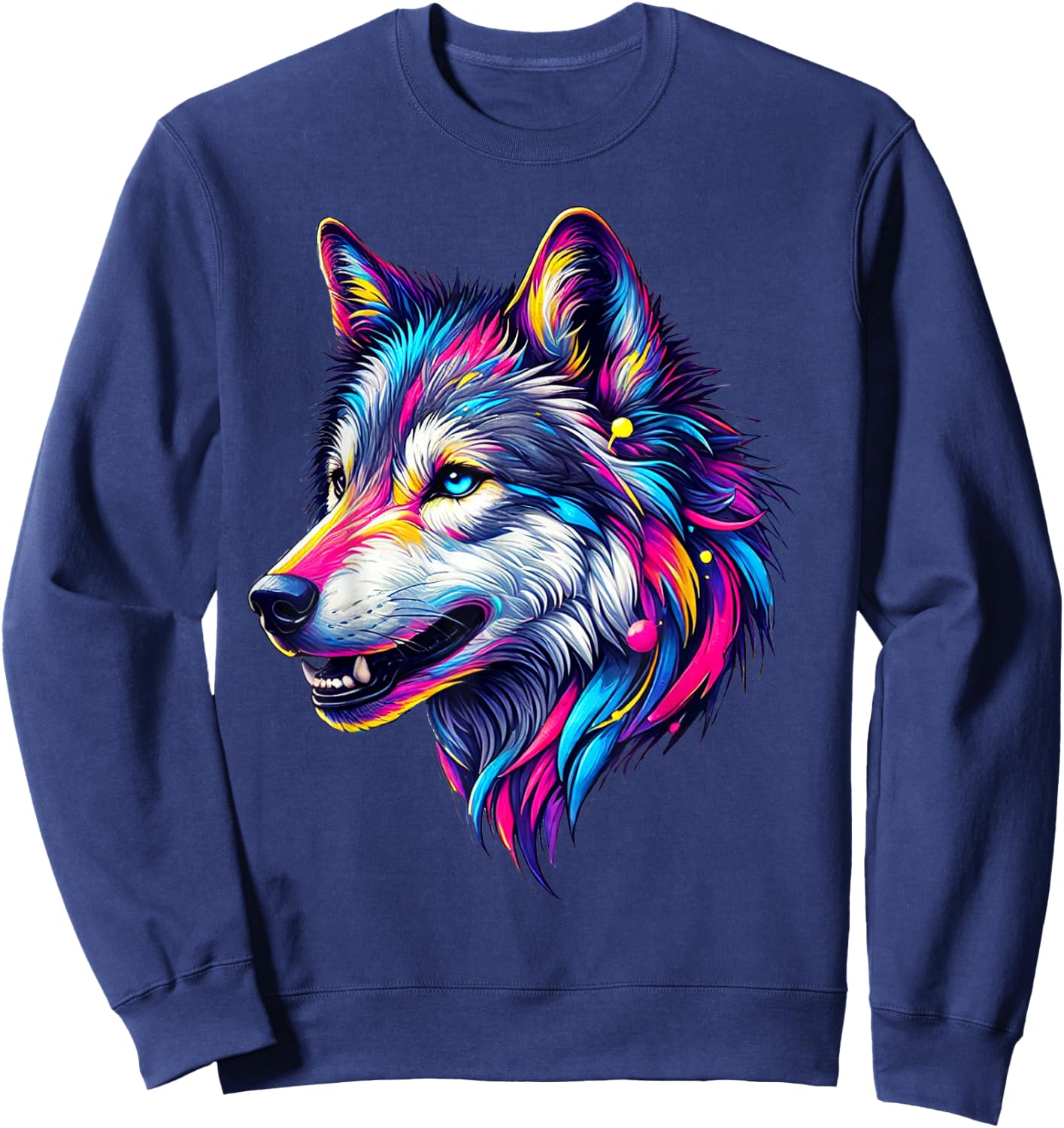 Wolfskopf Cool Wolf Motif with Wolf Head Colourful Wolves Wolf Sweatshirt - Sweatshirt | Navy
