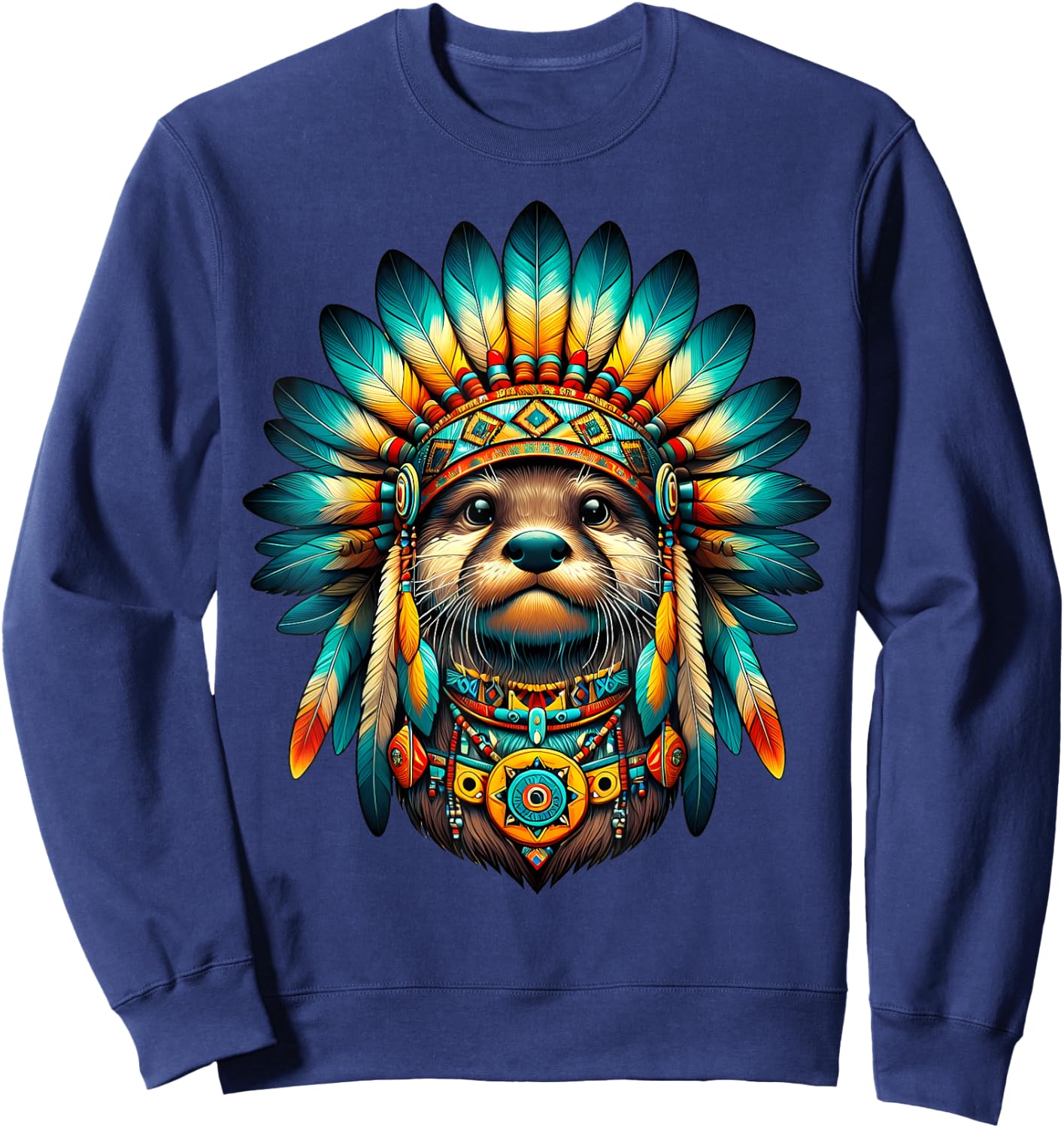 Native Indian Otter Native American Indian Feathers Sweatshirt - Sweatshirt | Navy