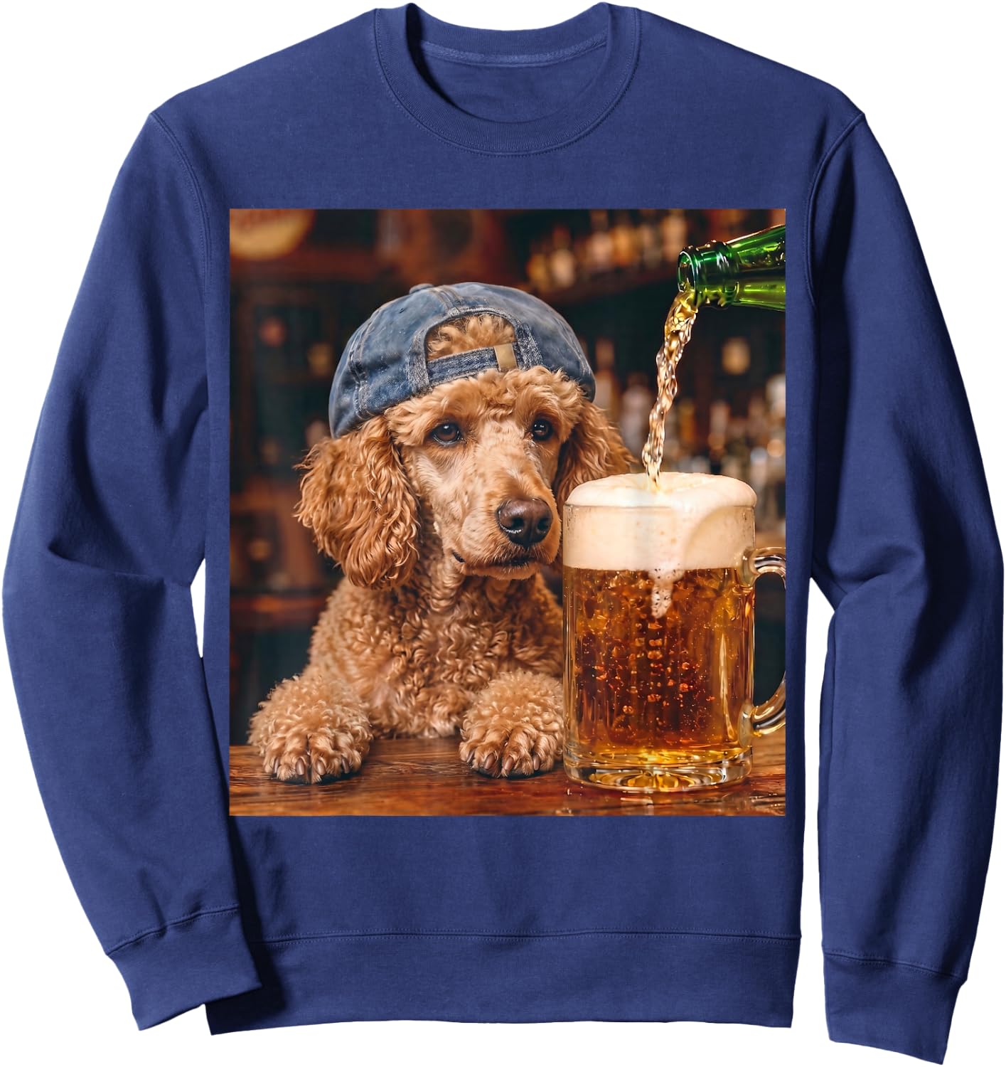 Poodle Drinking Beer Funny Dog Meme Sweatshirt - Sweatshirt | Navy