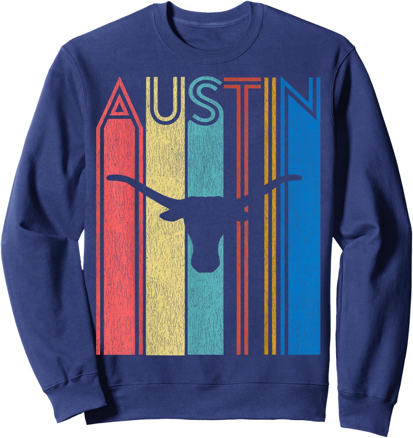 Retro Austin Longhorn Silhouette Skull Vintage Texas Sweatshirt - Sweatshirt | Navy