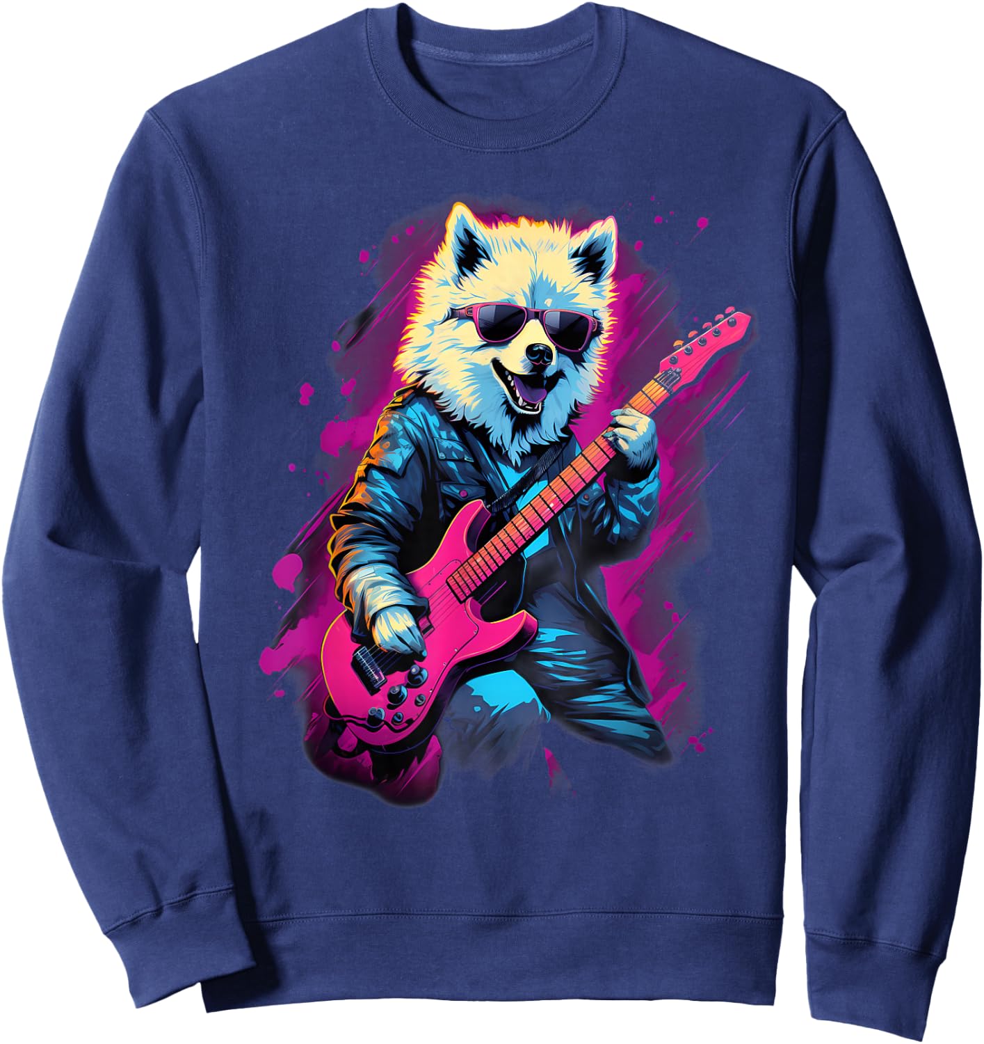 Punk Rock Guitar Samoyed Dog Guitarist Sweatshirt - Sweatshirt | Navy