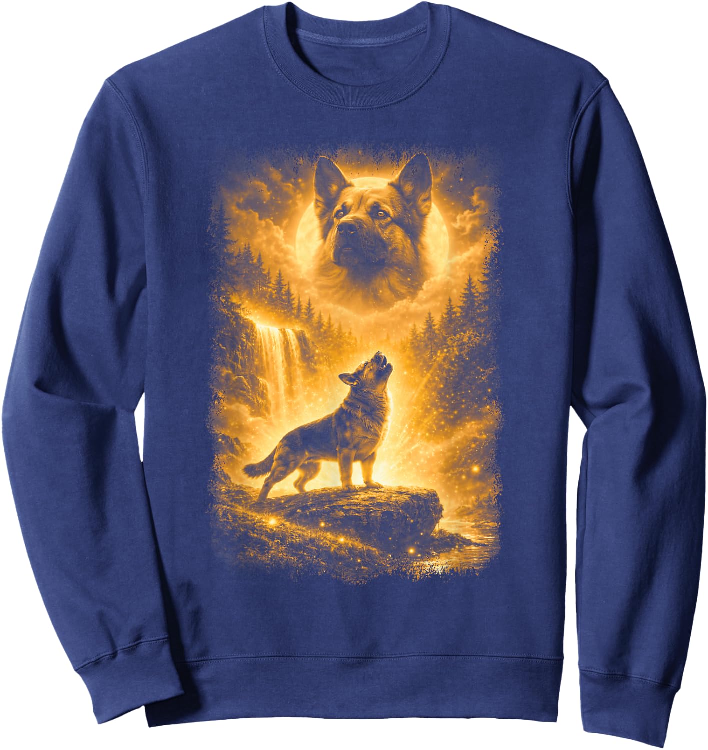 German Shepherd Howling to Moon | German Shepherd Graphic Sweatshirt - Sweatshirt | Navy
