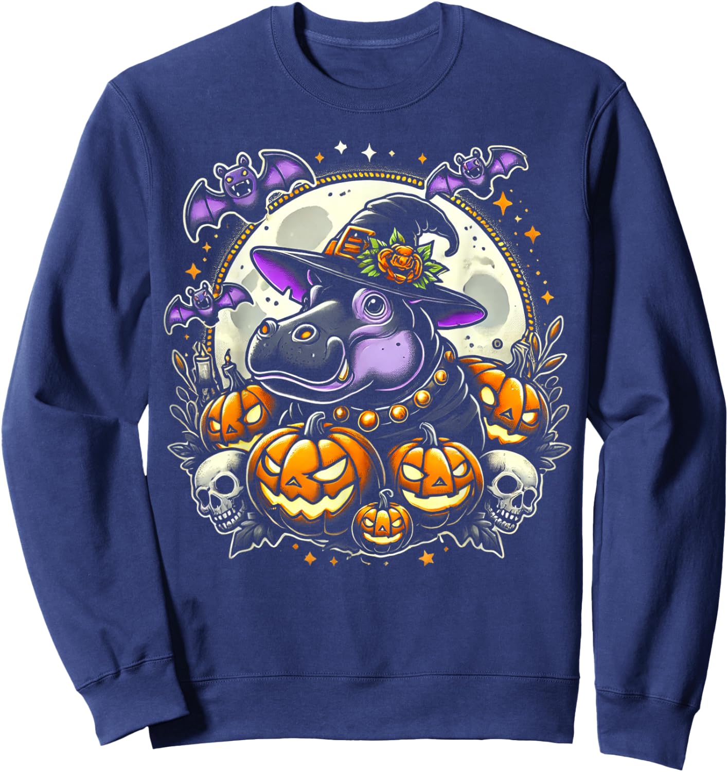 Hippo Witch Halloween Design Sweatshirt - Sweatshirt | Navy