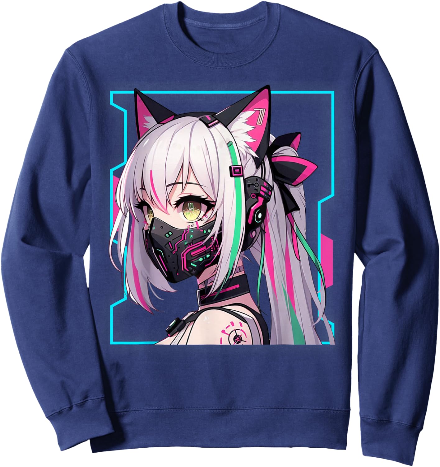 Kawaii Japanese Manga Anime Aesthetic Cyberpunk Techwear , Black, S Sweatshirt - Sweatshirt | Navy