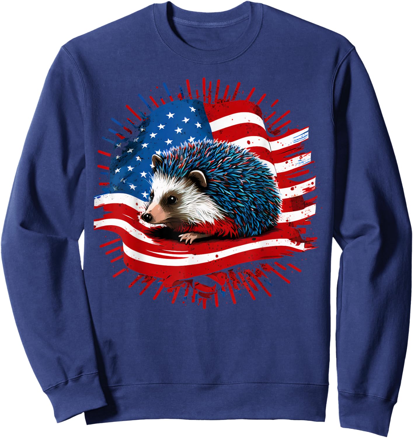 USA 4th Of July Hedgehog on Patriotic American Hedgehog Sweatshirt - Sweatshirt | Navy