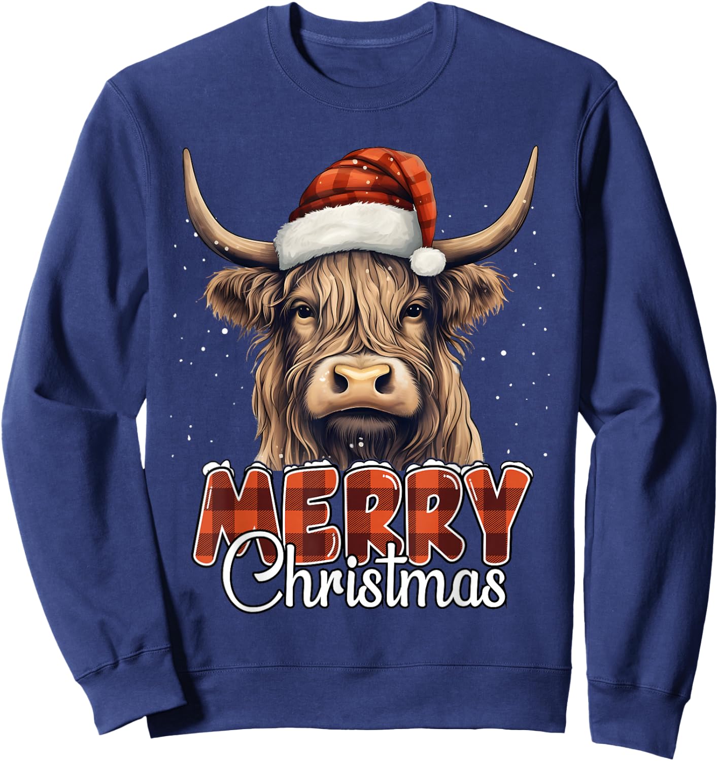 Merry Christmas Highland Cow Western Santa Hat Xmas Men Sweatshirt - Sweatshirt | Navy