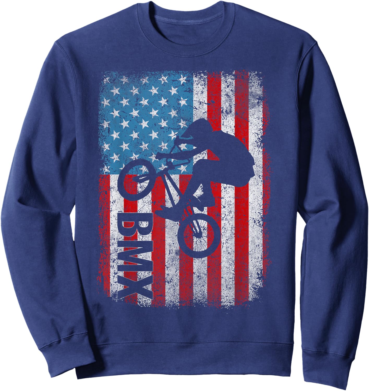 BMX US America Flag Patriotic Vintage BMX Biker 4th of July Sweatshirt - Sweatshirt | Navy