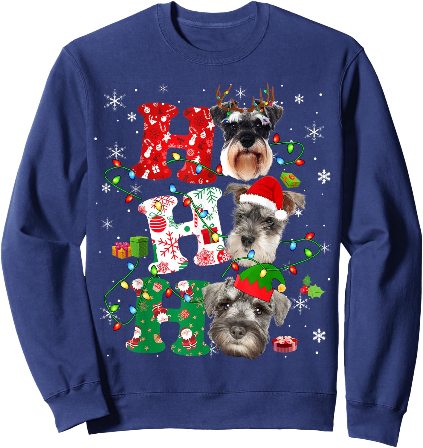 Ho3 Christmas Lights Santa Elf Reindeer Schnauzer Sweatshirt - Sweatshirt | Navy