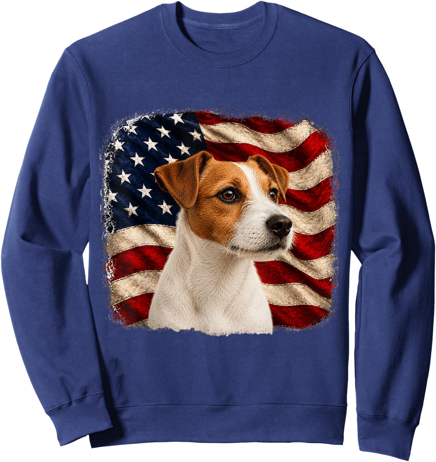 Patriotic Distressed 4th July American Flag Jack Russell Sweatshirt - Sweatshirt | Navy