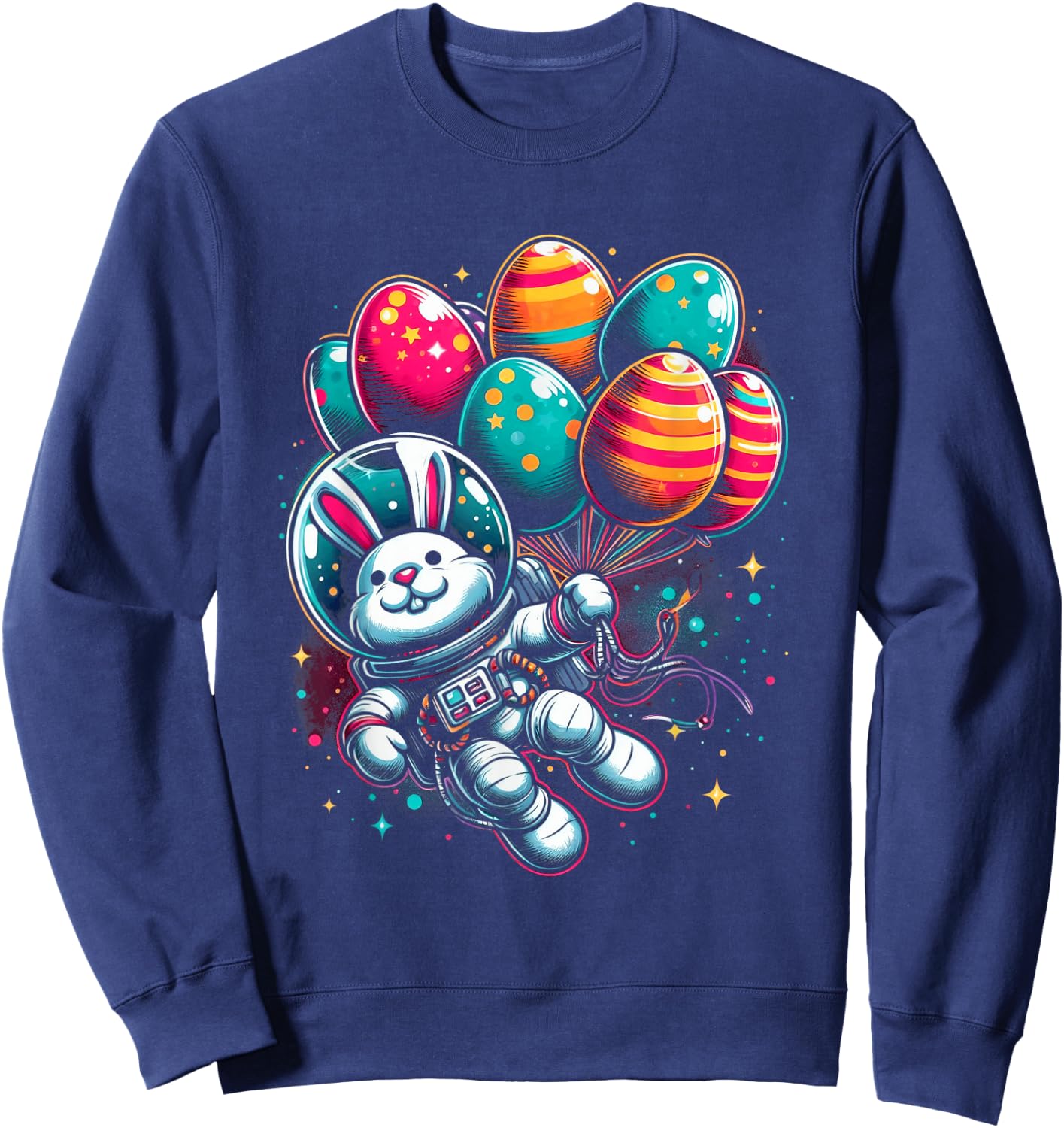 Easter Bunny Astronaut with Egg Balloons - Easter Space Sweatshirt - Sweatshirt | Navy