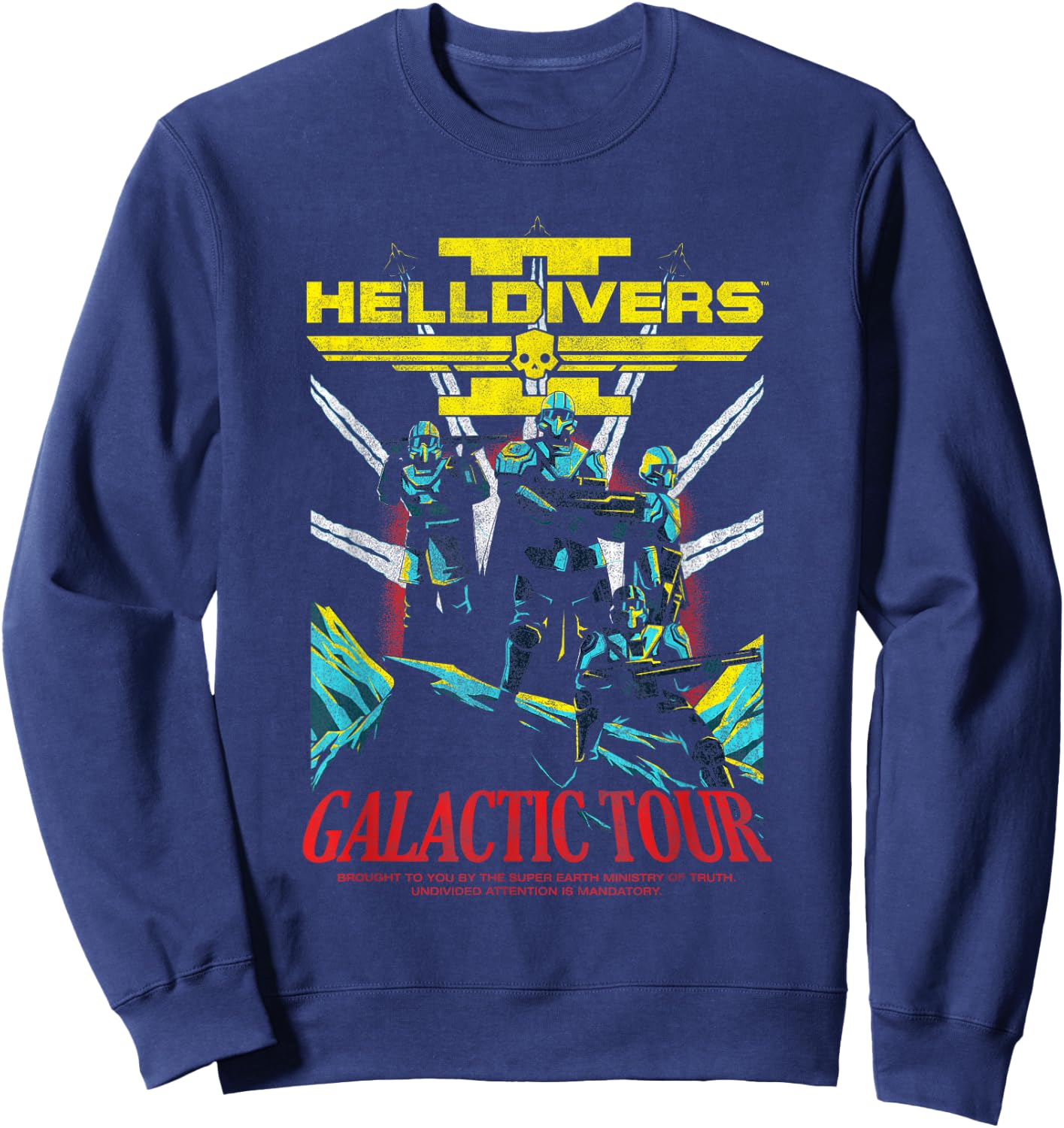 Helldivers 2 Front Back Galactic Democracy Tour Video Game Sweatshirt - Sweatshirt | Navy