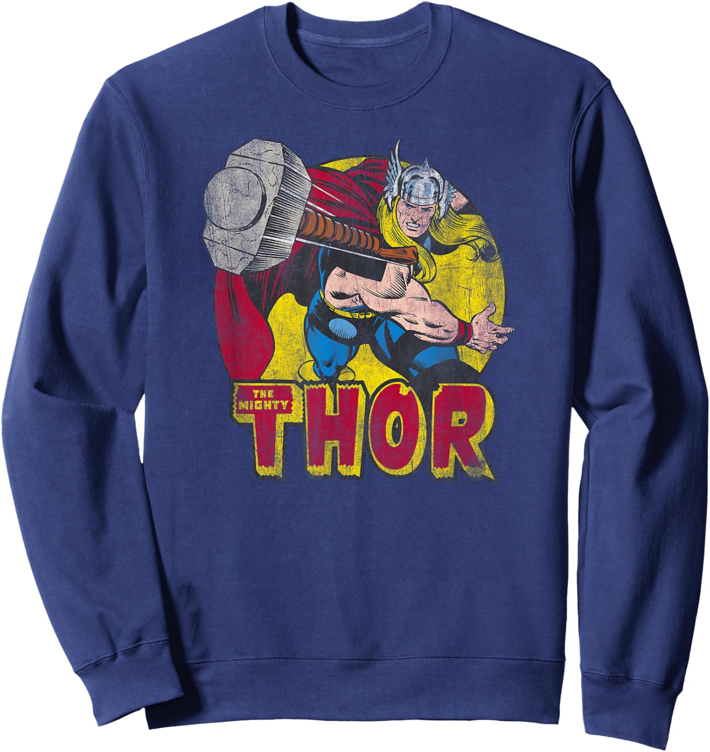 Thor's Hammer Mighty Thor Hammer Vintage Graphic Sweatshirt - Sweatshirt | Navy
