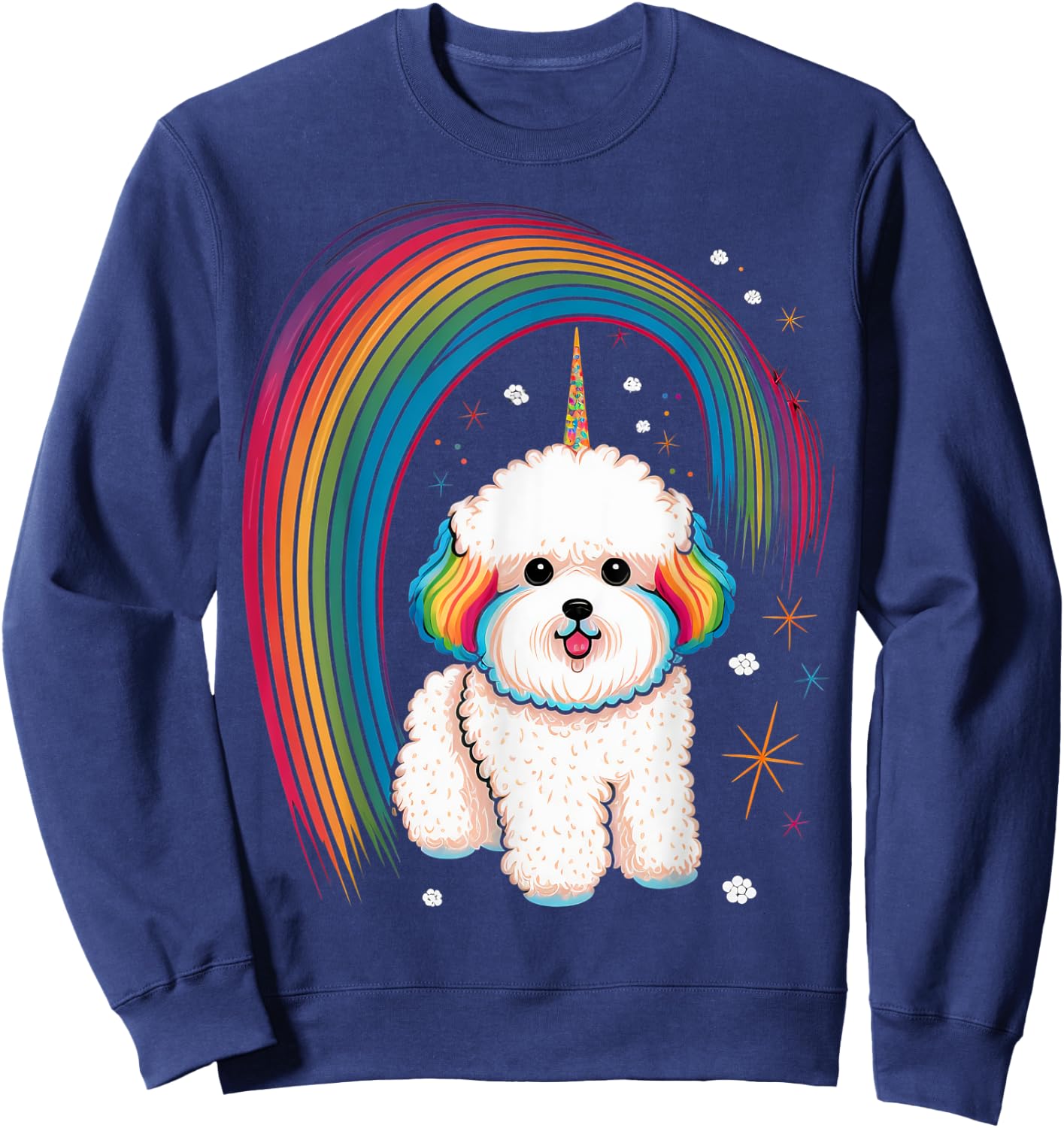Bichon Frise Unicorn on Rainbow Unicorn Bichon Frise Sweatshirt - Sweatshirt | Navy