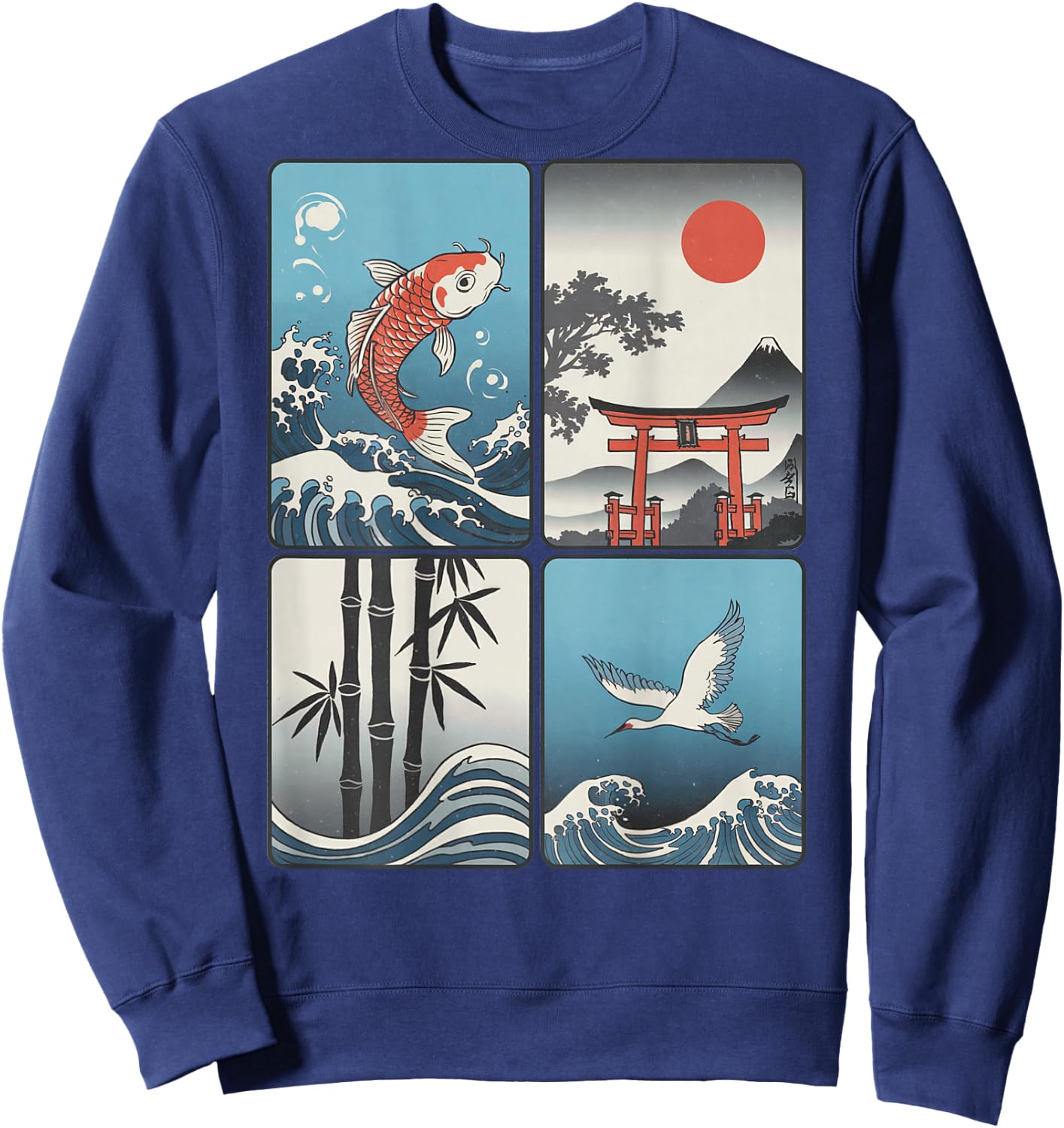 Japanischer Koi-Fisch, die große Welle vor Kanagawa Kanji (Rückseite) Sweatshirt - Sweatshirt | Navy