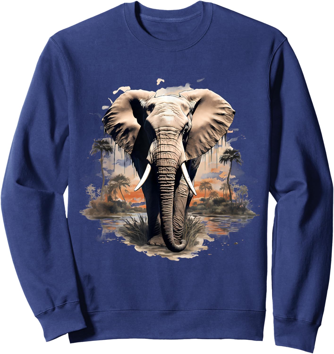 Elephant Nature Wildlife Safari Animal Art Savannah Artwork , black, S Sweatshirt - Sweatshirt | Navy