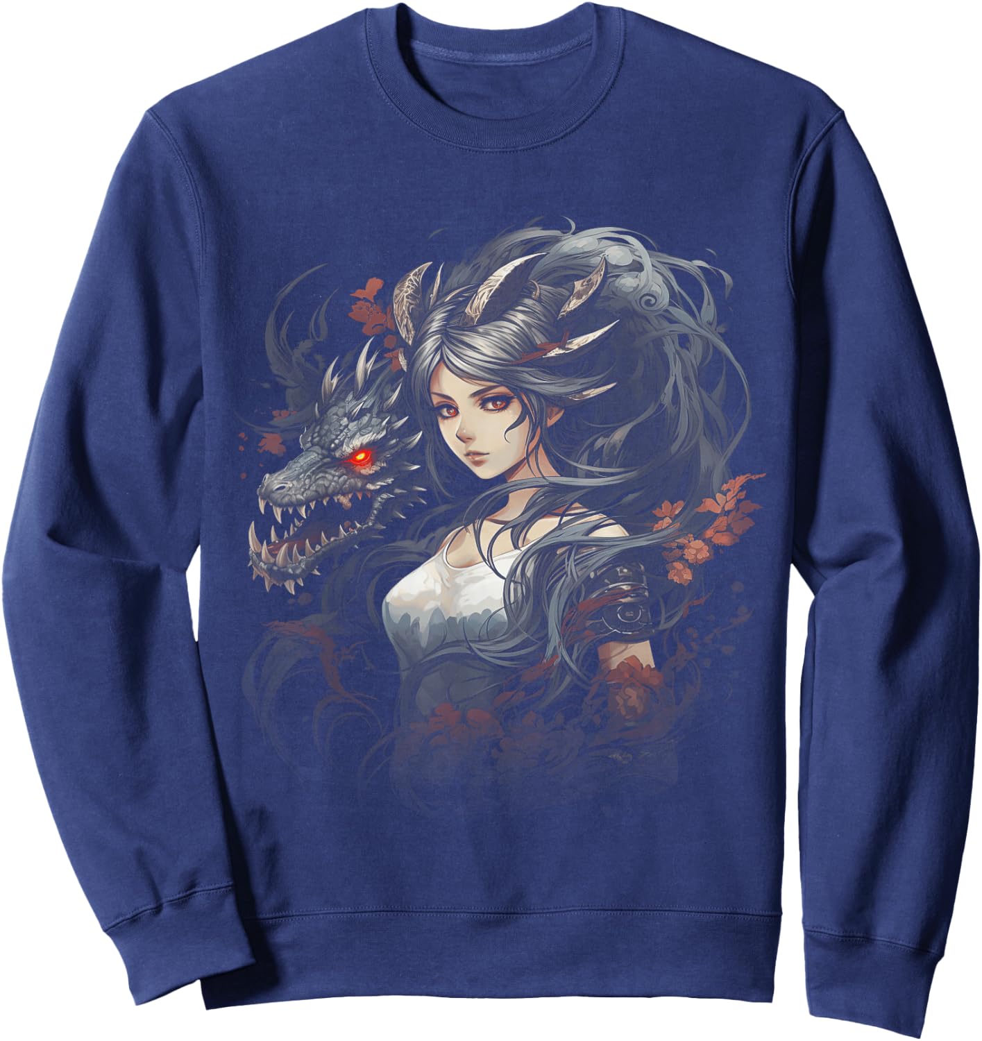 Beautiful women Manga Fantasy Dragons Sweatshirt - Sweatshirt | Navy