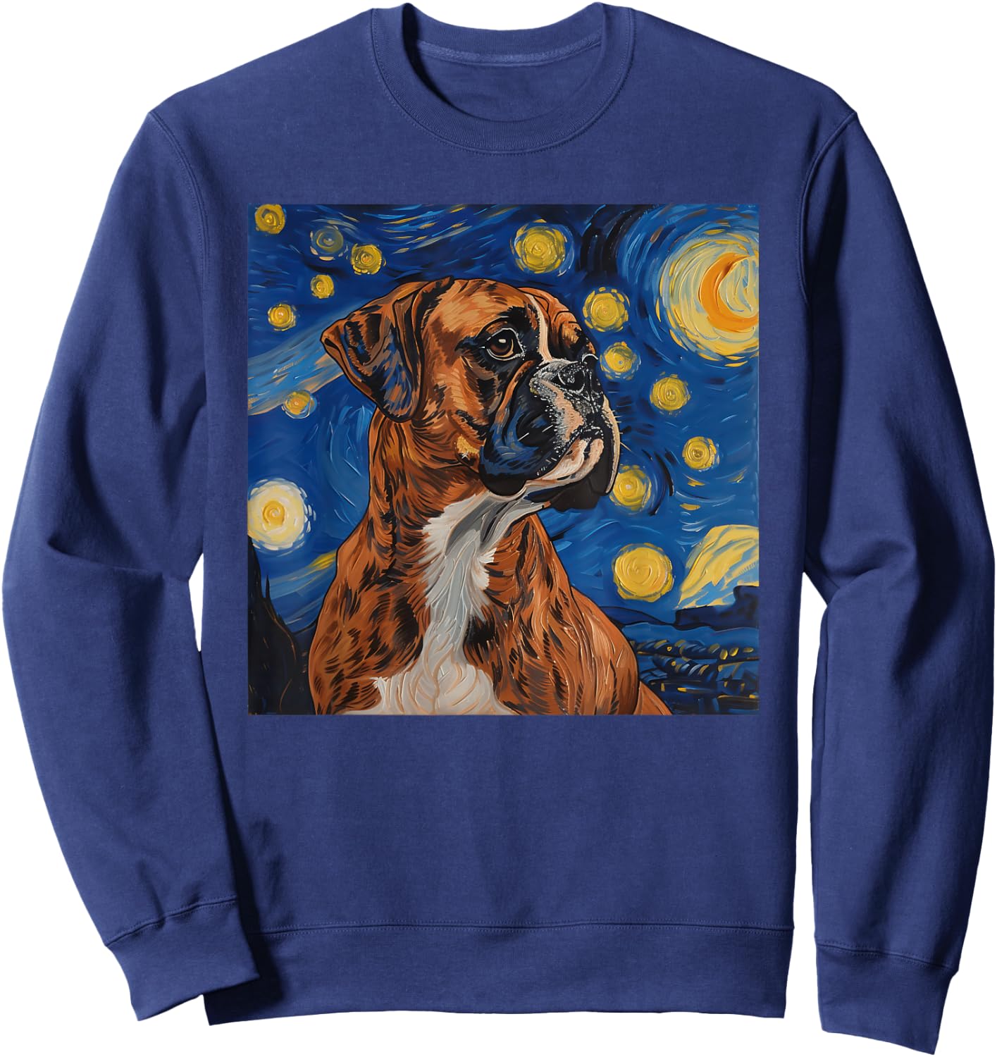 Boxer Dog Van Gogh Style Starry Night Sweatshirt - Sweatshirt | Navy