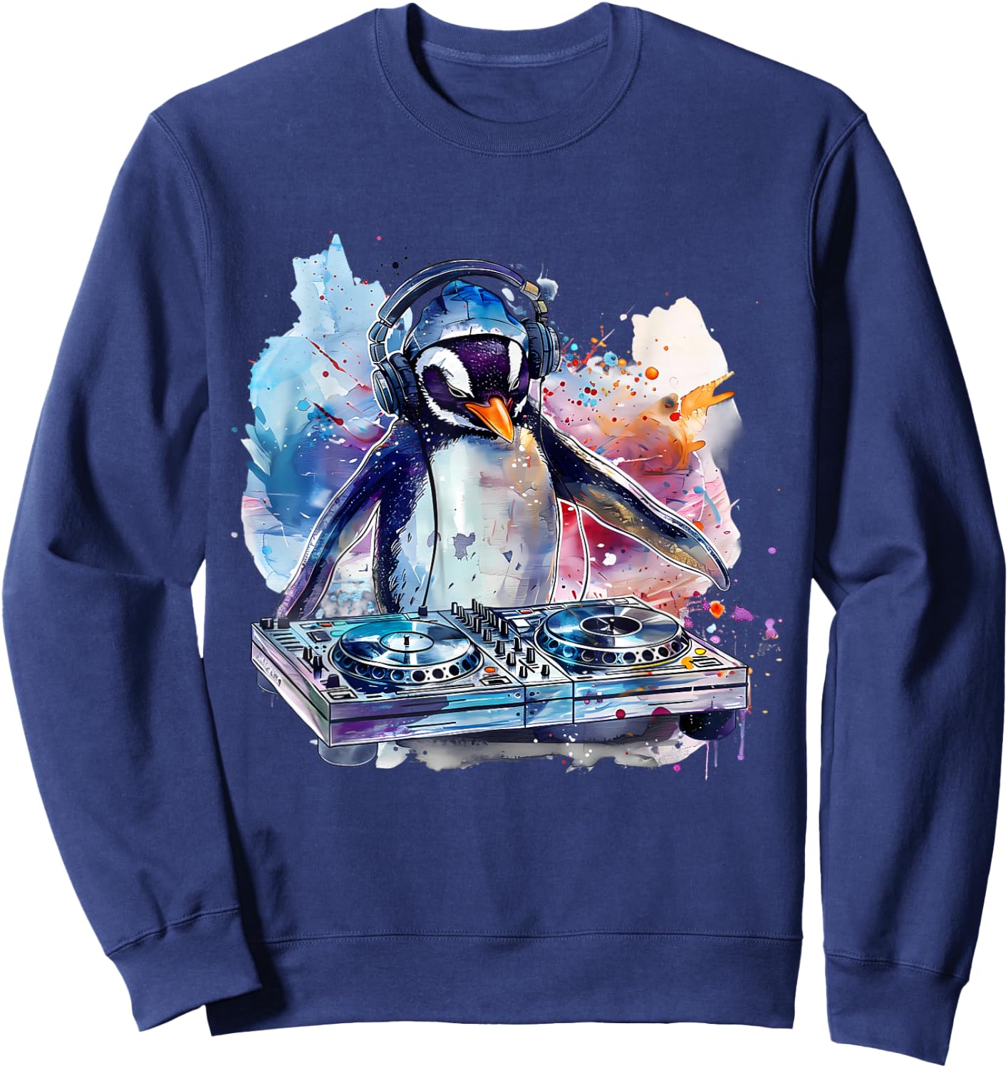 Penguin Music DJ Turntable DJ Penguin Techno House Music EDM Sweatshirt - Sweatshirt | Navy