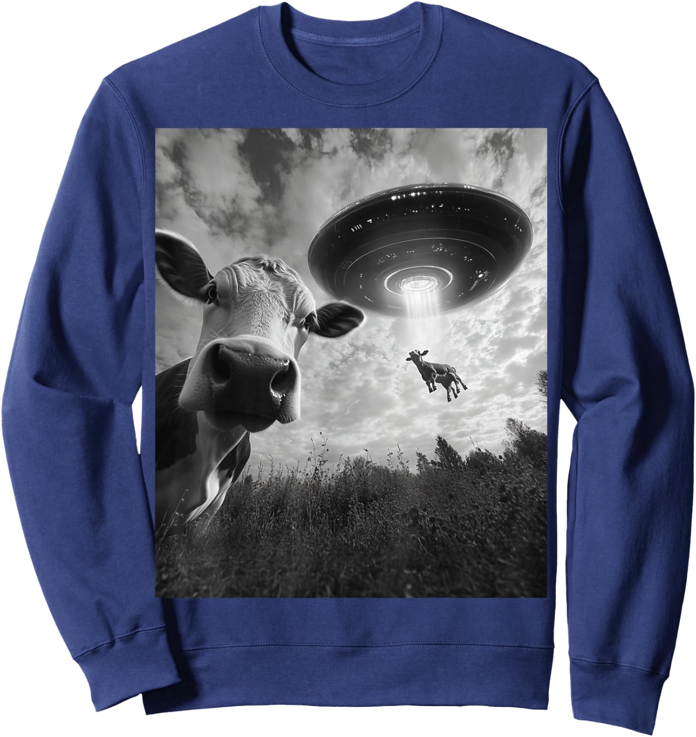 Cow Selfie Funny Cow Alien Ufo Sweatshirt - Sweatshirt | Navy