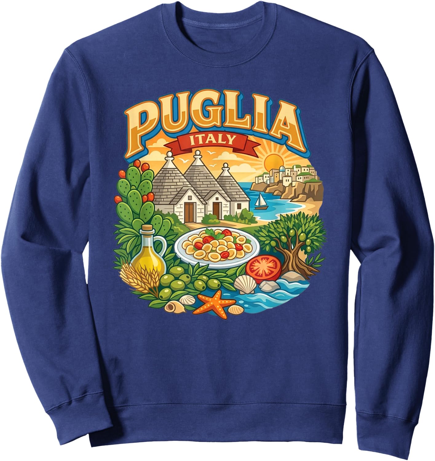 Puglia Italy Italian Beach Coastal Travel Vacation Souvenir Sweatshirt - Sweatshirt | Navy