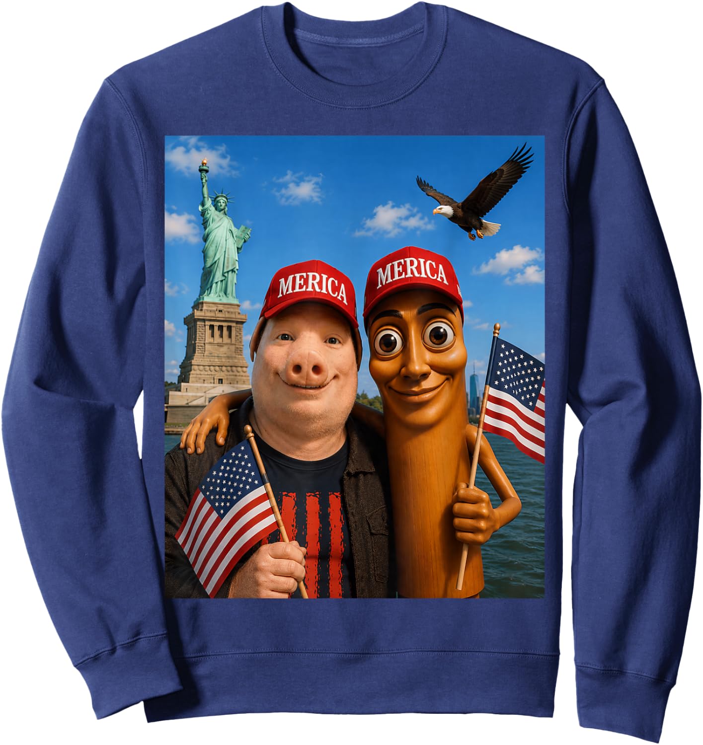 Funny Tourist Merica Hat Tung Sahur John Pork USA Trip 2026 Sweatshirt - Sweatshirt | Navy