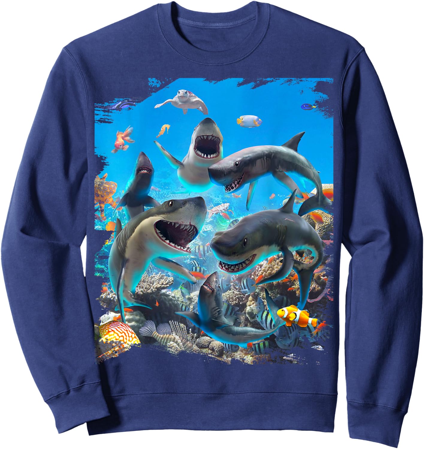 Shark Selfie Sharks Smiling Ocean Beach Funny Cute Sweatshirt - Sweatshirt | Navy