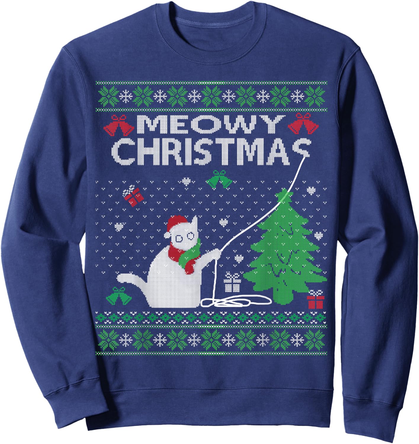 Funny Meowy Christmas Cats Xmas Cute Cat Lover Ugly Sweater Men Women Kids Sweatshirt - Sweatshirt | Navy