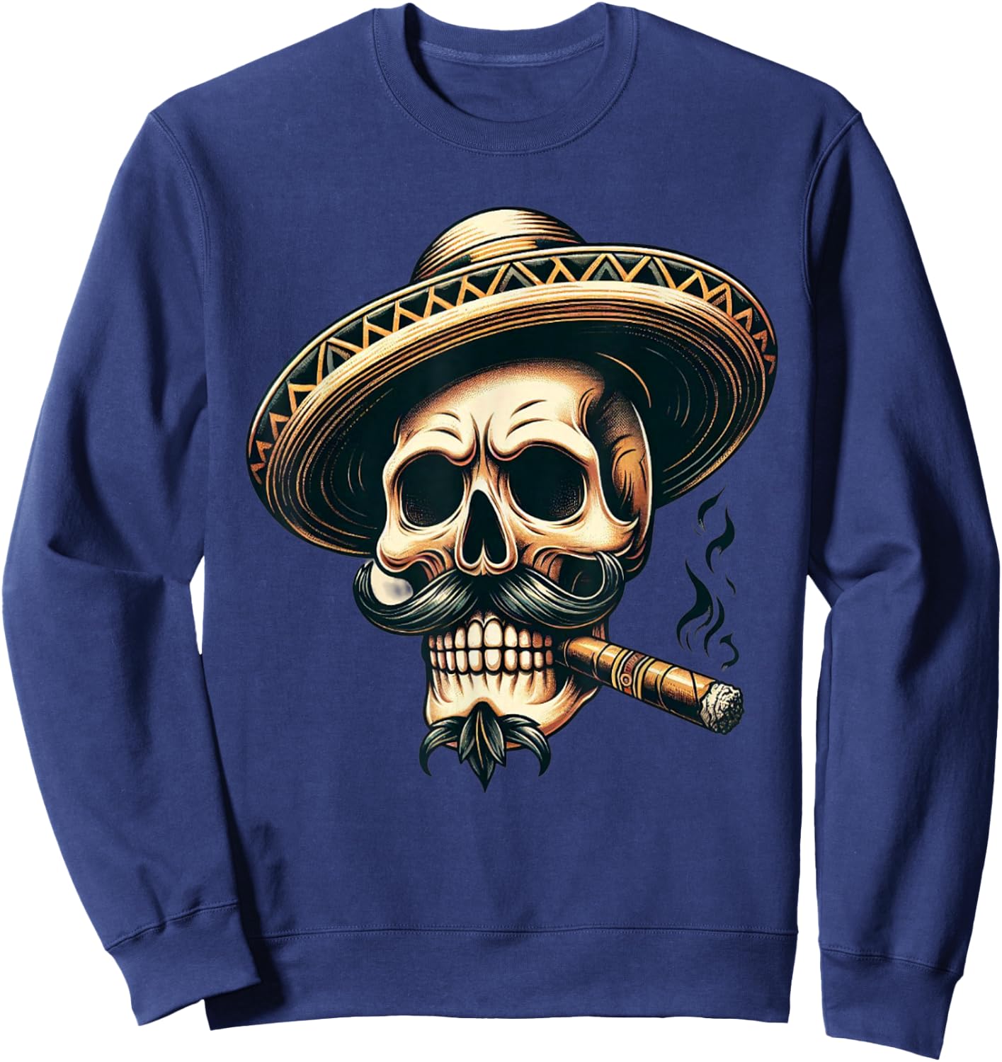 Skull Cigar Skull Skeleton Smoking Smoke Flamenco Sweatshirt - Sweatshirt | Navy