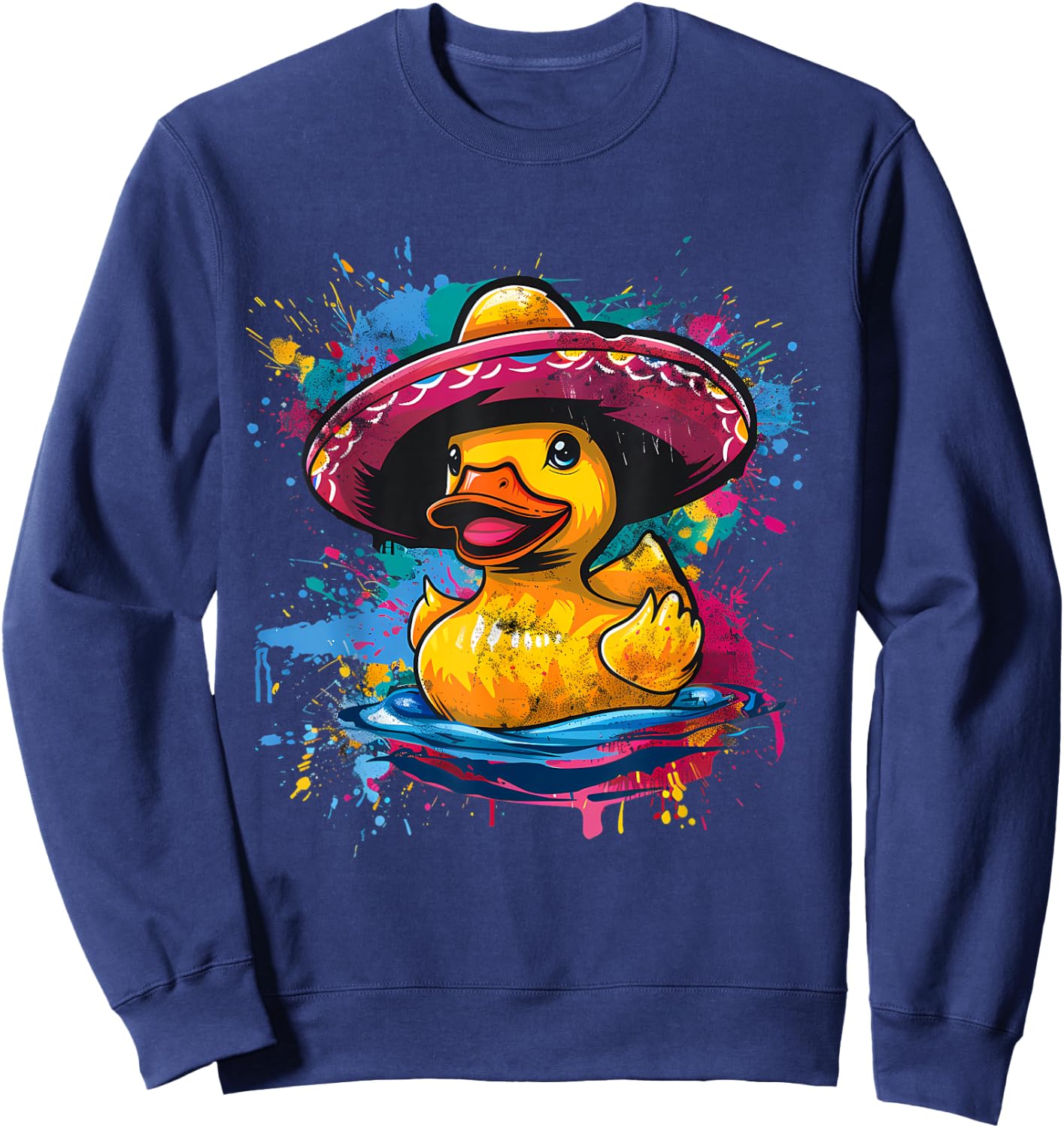 Rubber Duck Watercolor Mexican Sombrero Rubber Duckie Sweatshirt - Sweatshirt | Navy