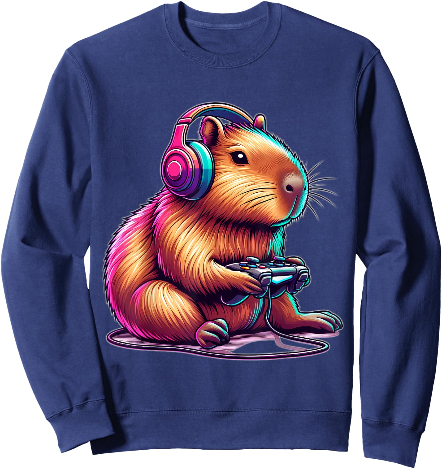 Capybara Gamer, amateur of funny video games , Black, S Sweatshirt - Sweatshirt | Navy