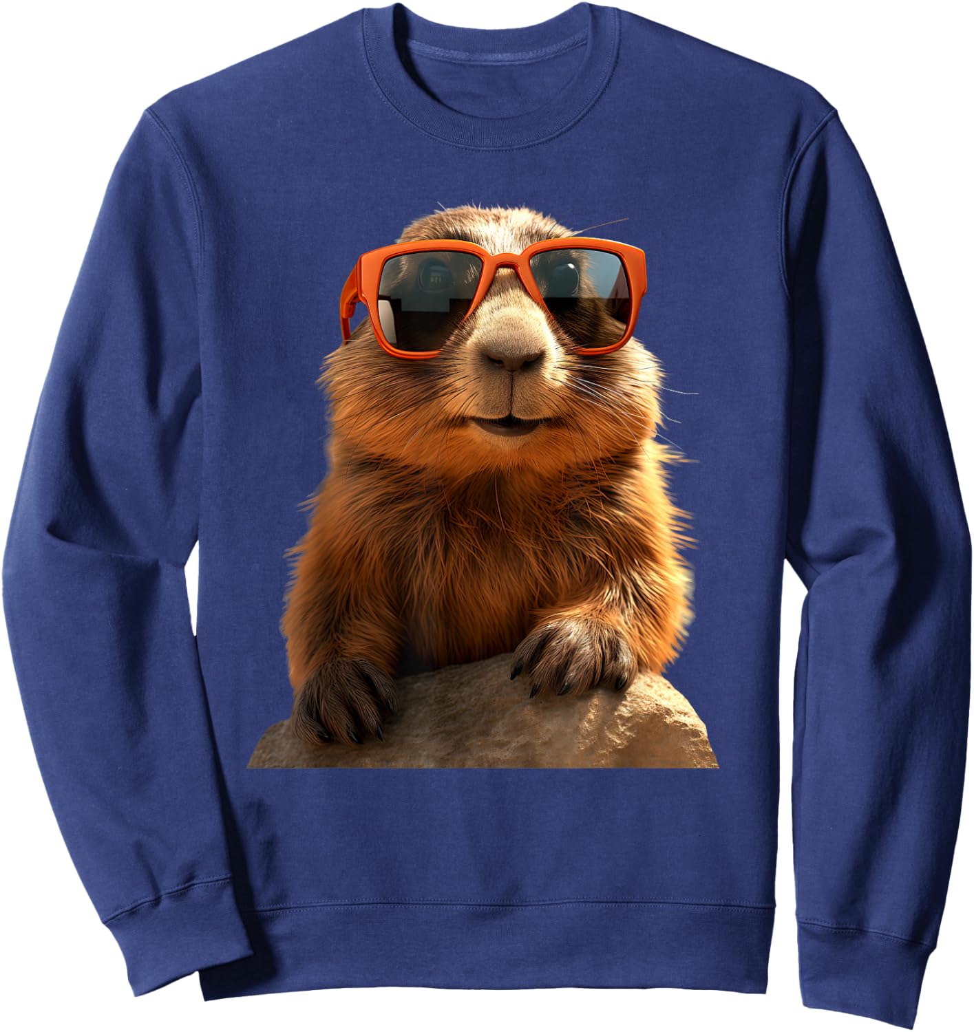 Marmot with Sunglasses Rodent Earth Squirrel Marmot , black Sweatshirt - Sweatshirt | Navy