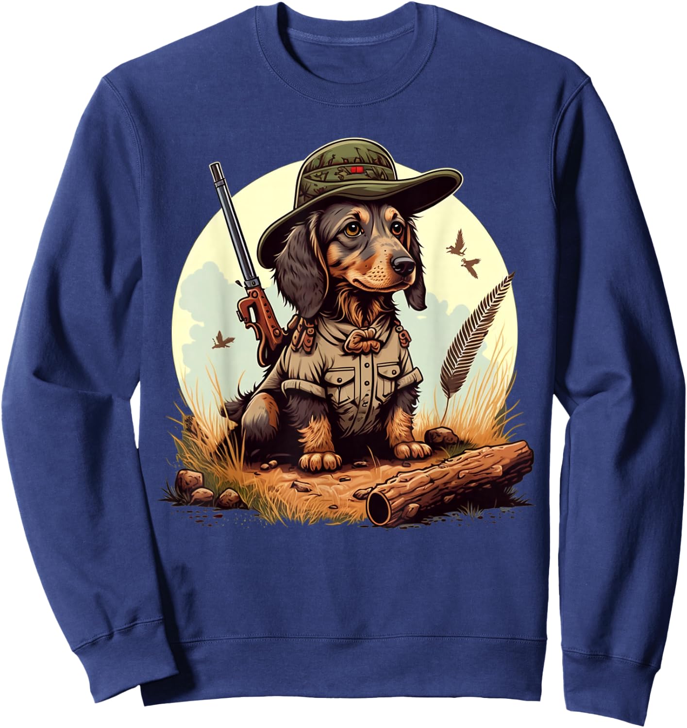 Dachshund Hunter on Dachshund Game Hunting , black Sweatshirt - Sweatshirt | Navy
