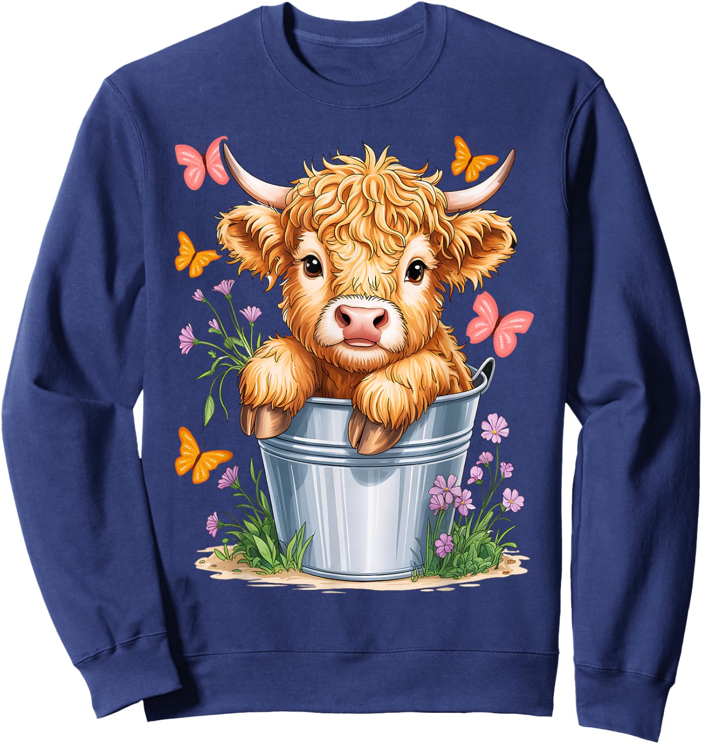 MINI Highland Cow Graphic Long Sweatshirt - Sweatshirt | Navy