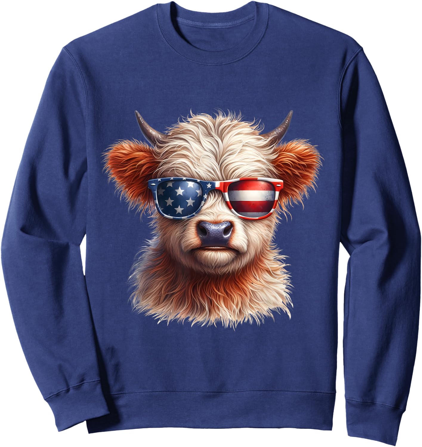 Cute Highland Cow Fourth of July Independence Day USA Kids Men Sweatshirt - Sweatshirt | Navy