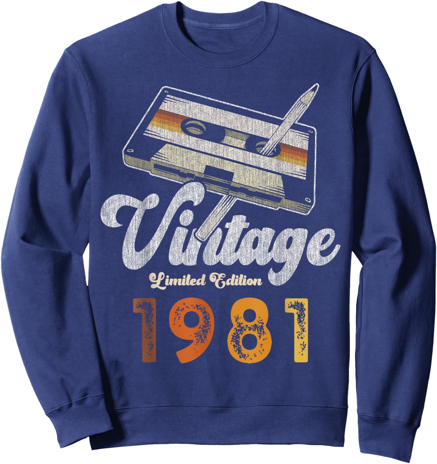 Vintage 1981 Cassette Pencil 45th Birthday Sweatshirt - Sweatshirt | Navy