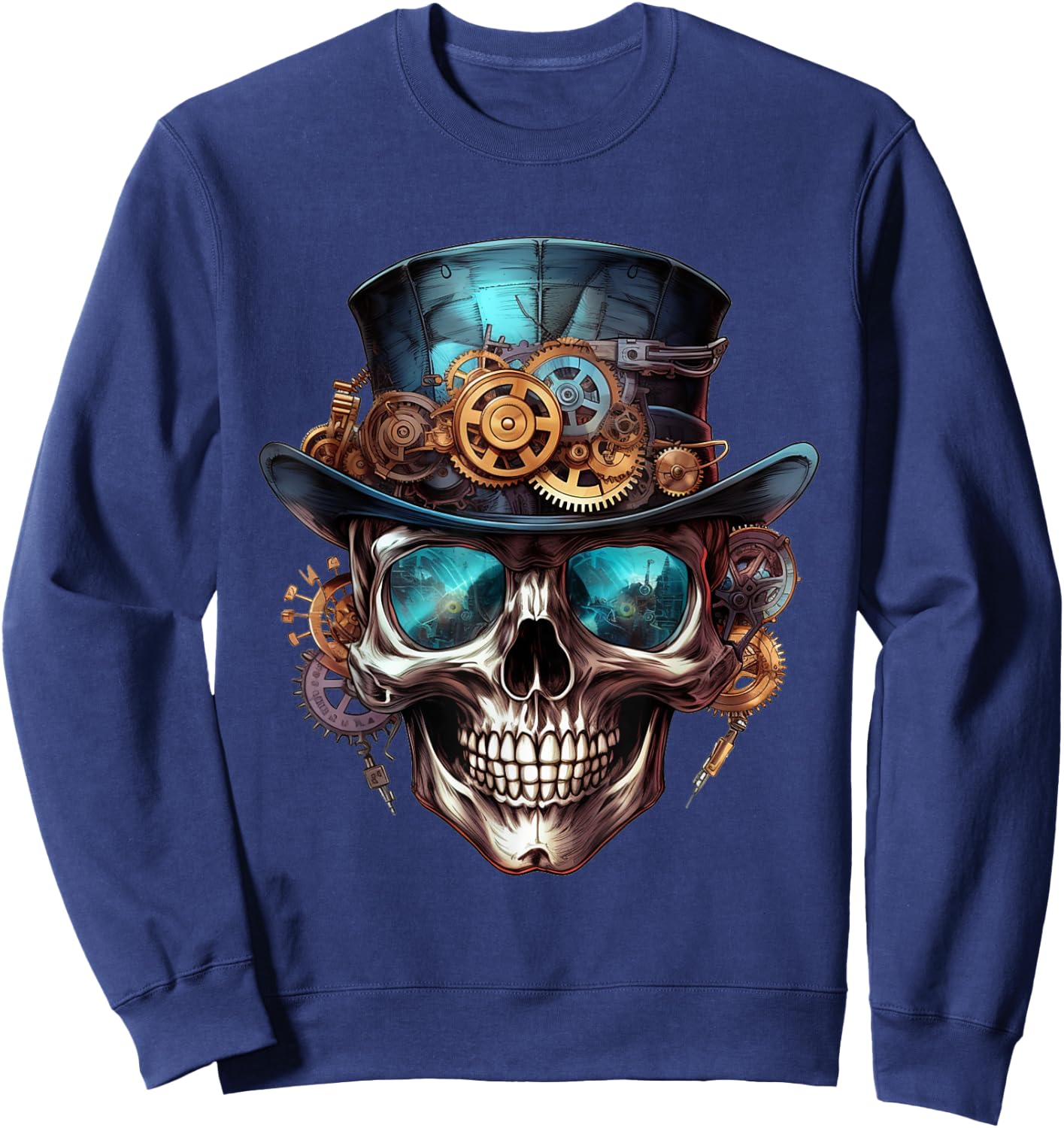 Steampunk Totenkopf Hut Zylinder Mechanik Zahnrad Cyborg Sweatshirt - Sweatshirt | Navy