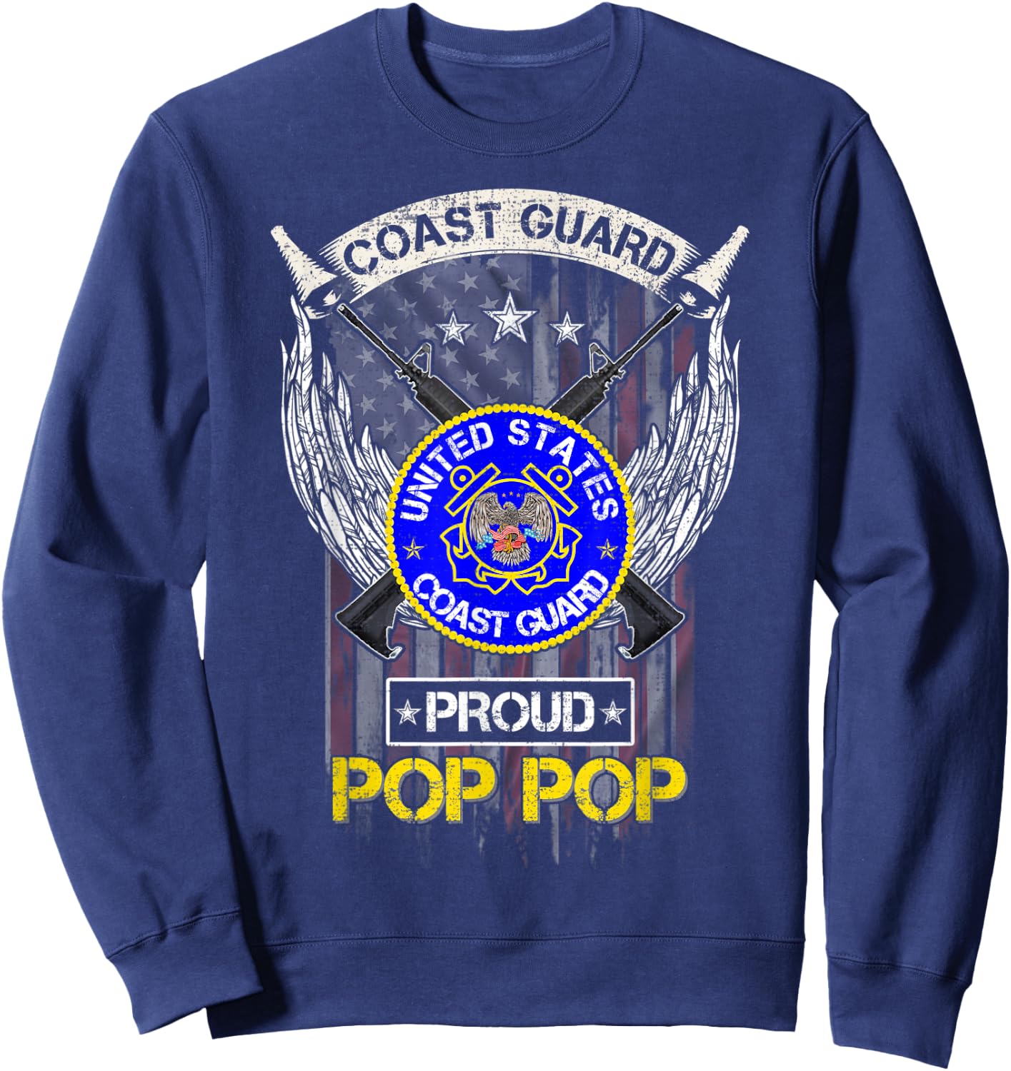 Vintage USA American Flag US Coast Guard Proud Pop Pop Funny Women Men Sweatshirt - Sweatshirt | Navy