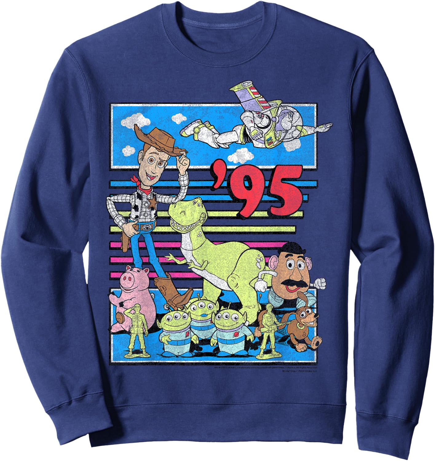 Disney Pixar Toy Story '95 Retro Distressed Colorful Group Sweatshirt - Sweatshirt | Navy
