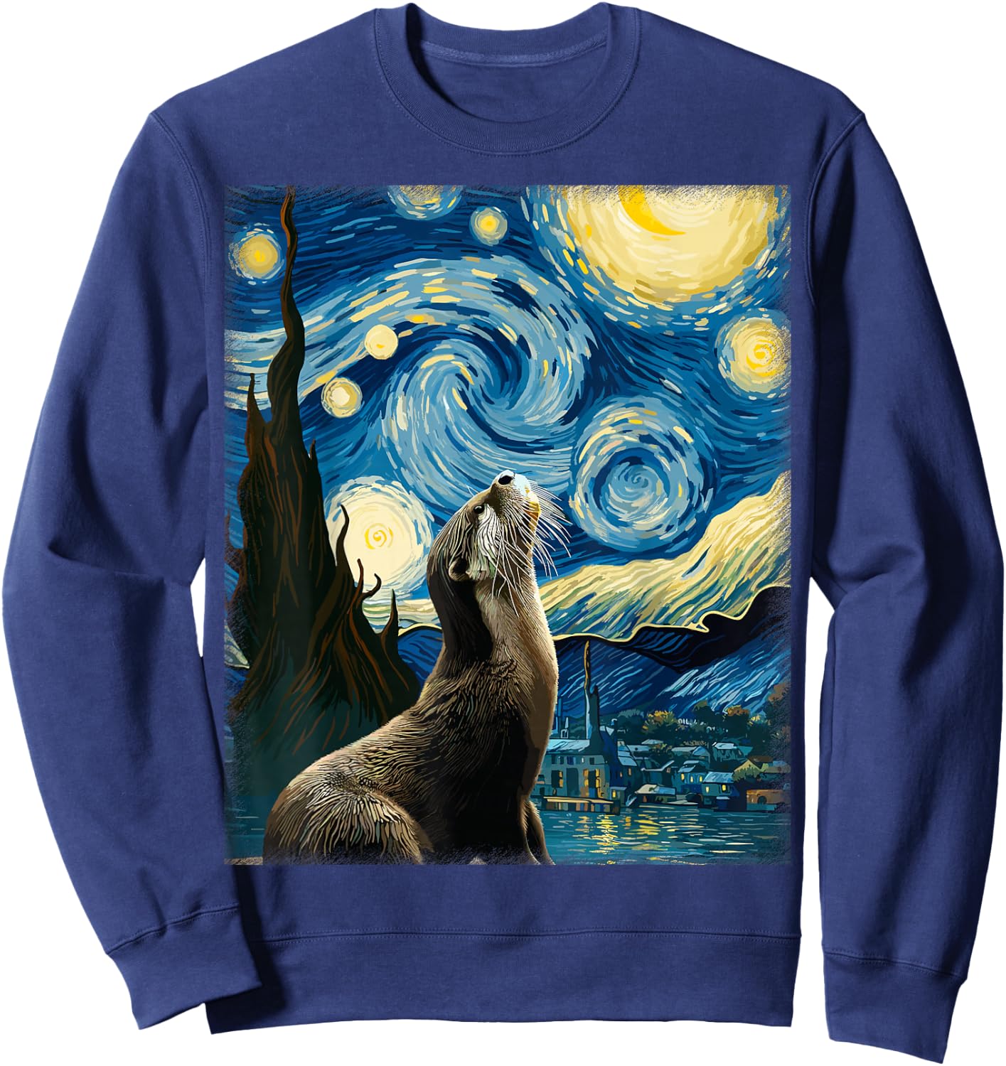 Starry Night Art Van Gogh Animal Surreal Parody Artsy Otter Sweatshirt - Sweatshirt | Navy