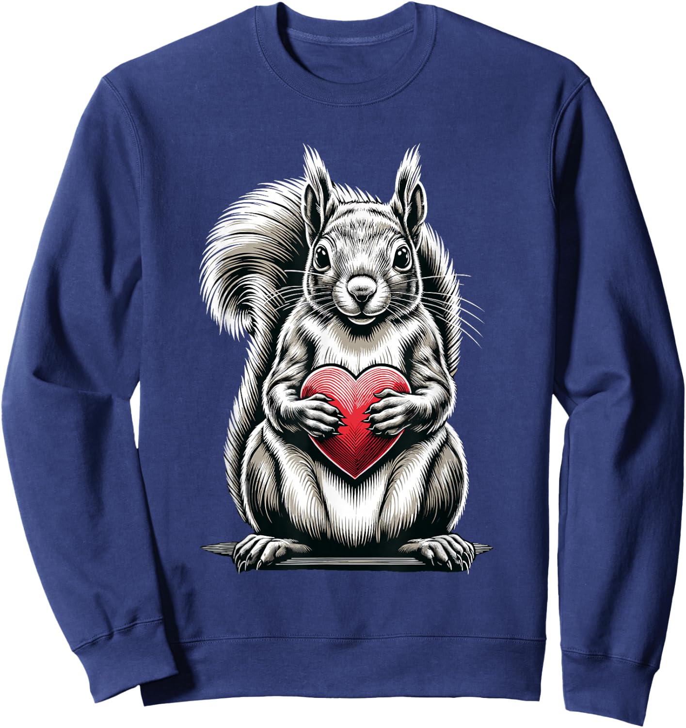 Squirrel Holding Heart Valentine's Day Cute Valentine Sweatshirt - Sweatshirt | Navy
