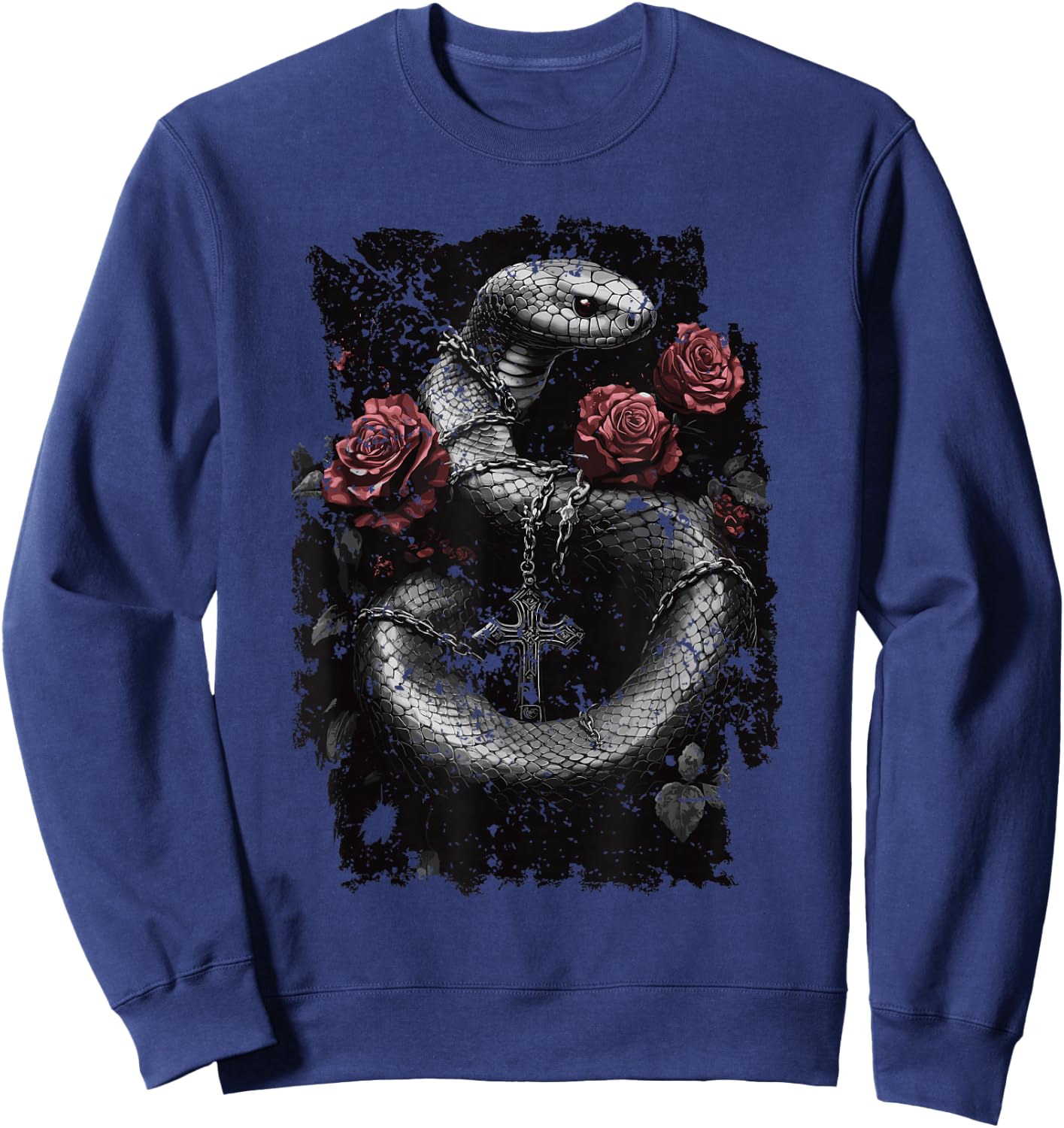 Snake with Roses and Cross - Gothic Snake Sweatshirt - Sweatshirt | Navy