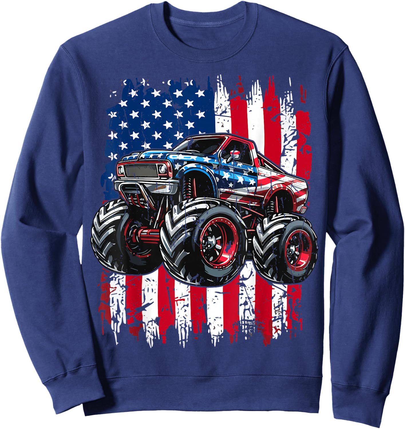 Monster Truck USA Flag American Sweatshirt - Sweatshirt | Navy