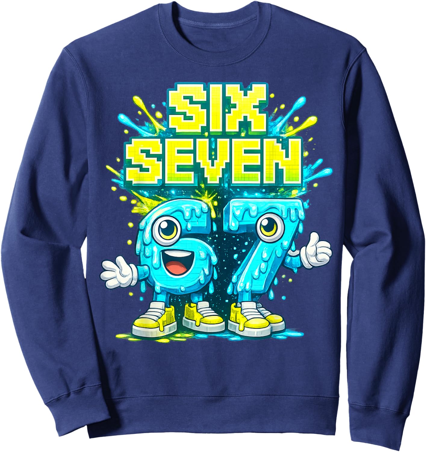 I was 6 Now I'm Six 7 Seven Years Brainrot Birthday Sweatshirt - Sweatshirt | Navy