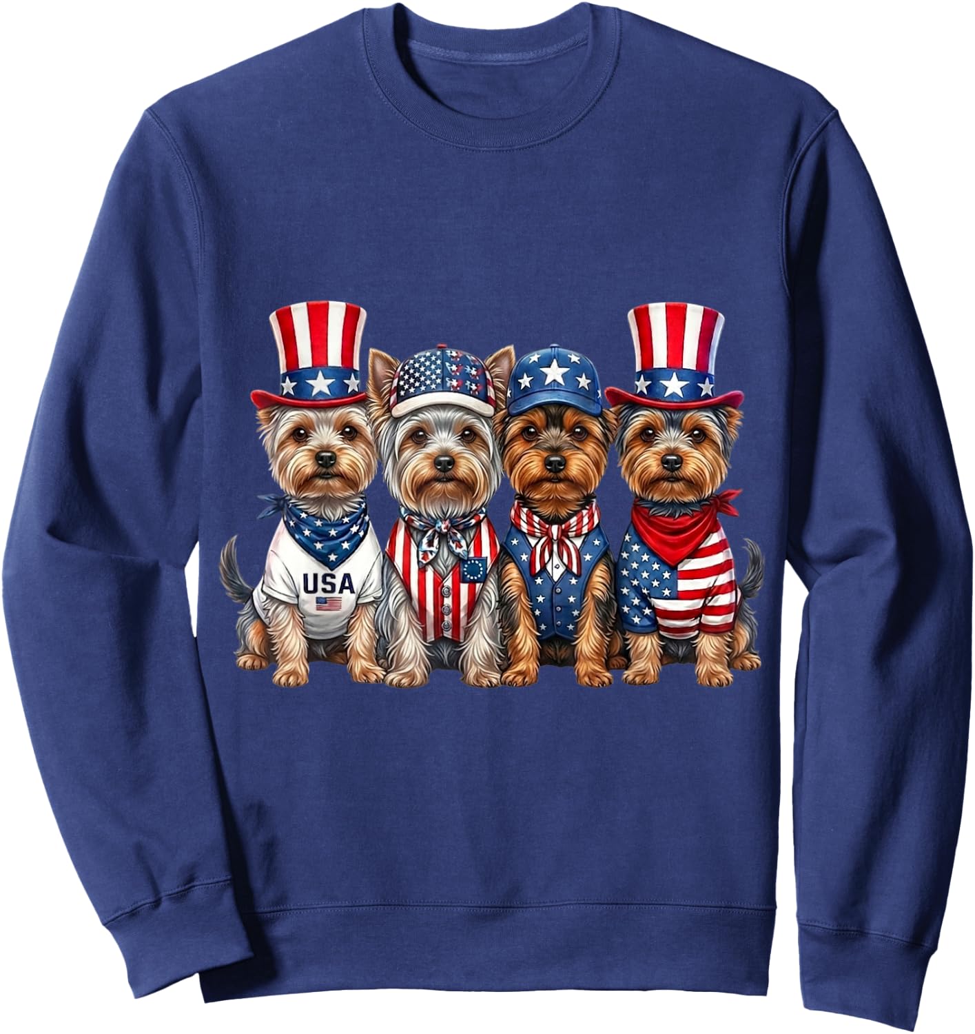Yorkshire Terrier 4th of July Patriotic Funny Men Women Kids Sweatshirt - Sweatshirt | Navy