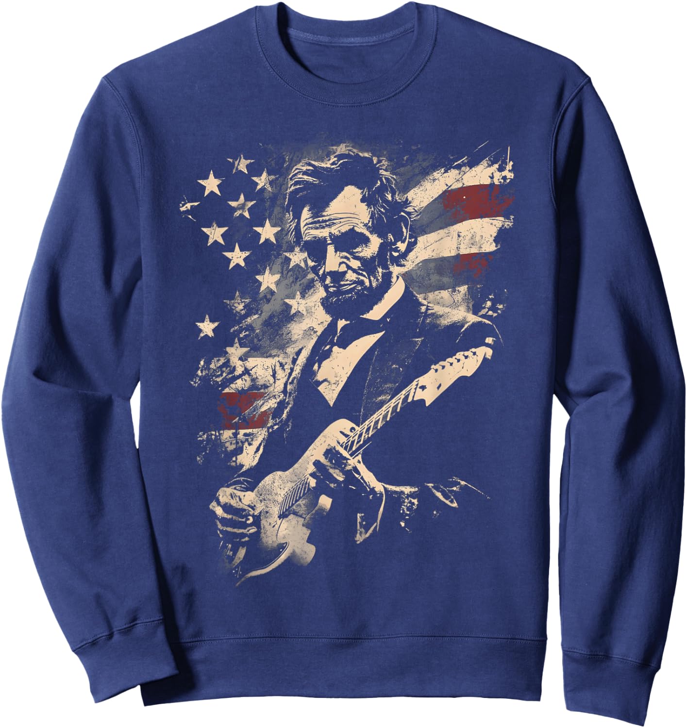 Abraham Lincoln Playing Guitar 4th July 250th Anniversary Sweatshirt - Sweatshirt | Navy